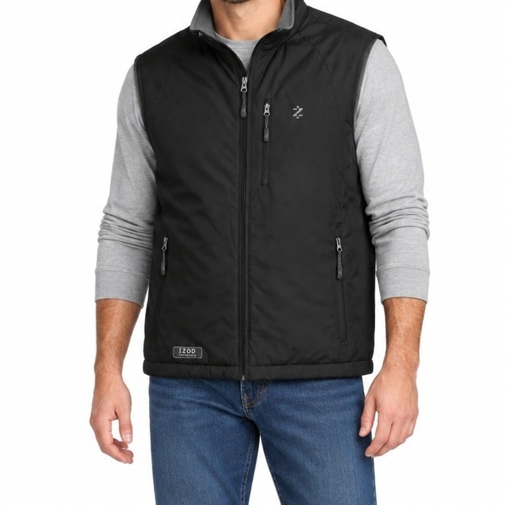 IZOD PerformX Reversible Vest Mens Large Black/Grey Fleece